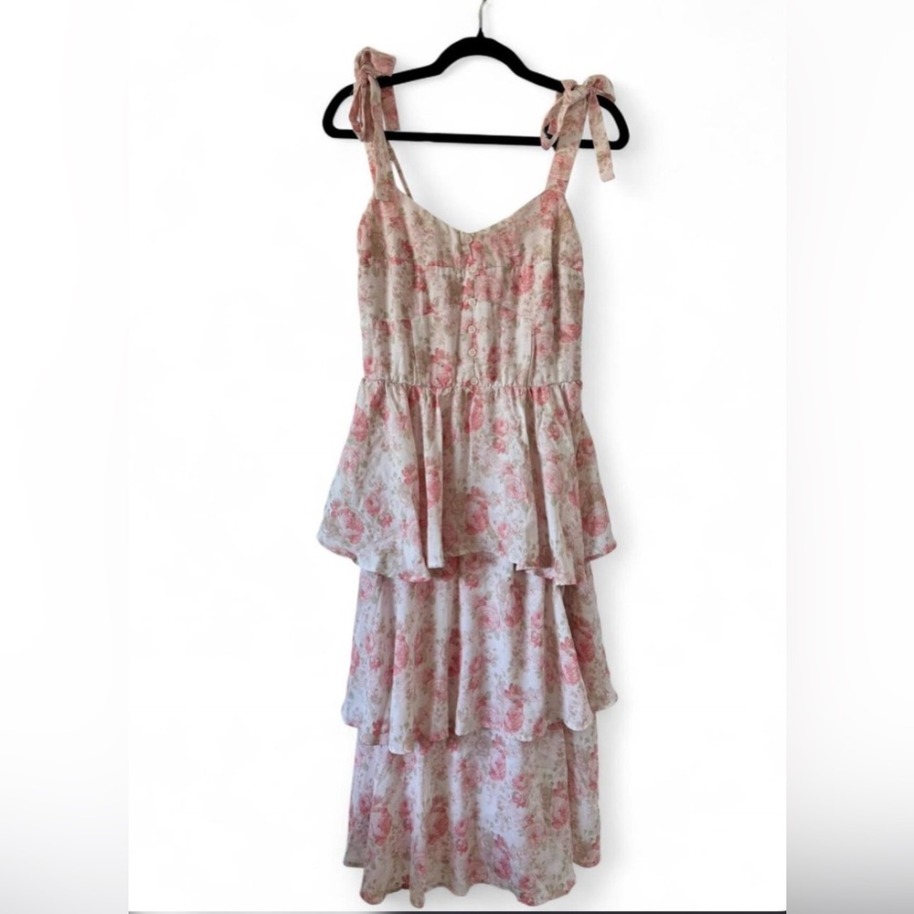 Altar’d State Floral Tiered Sundress with Pink Rose Print